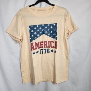 Patriotic Womens Cuffed Short Sleeve America‎ 1776 Land of the Free Size Large